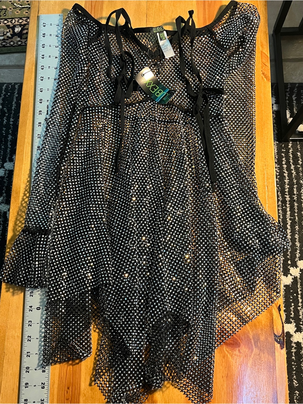 Dolls Kill Black Rhinestone Mesh Mini Dress